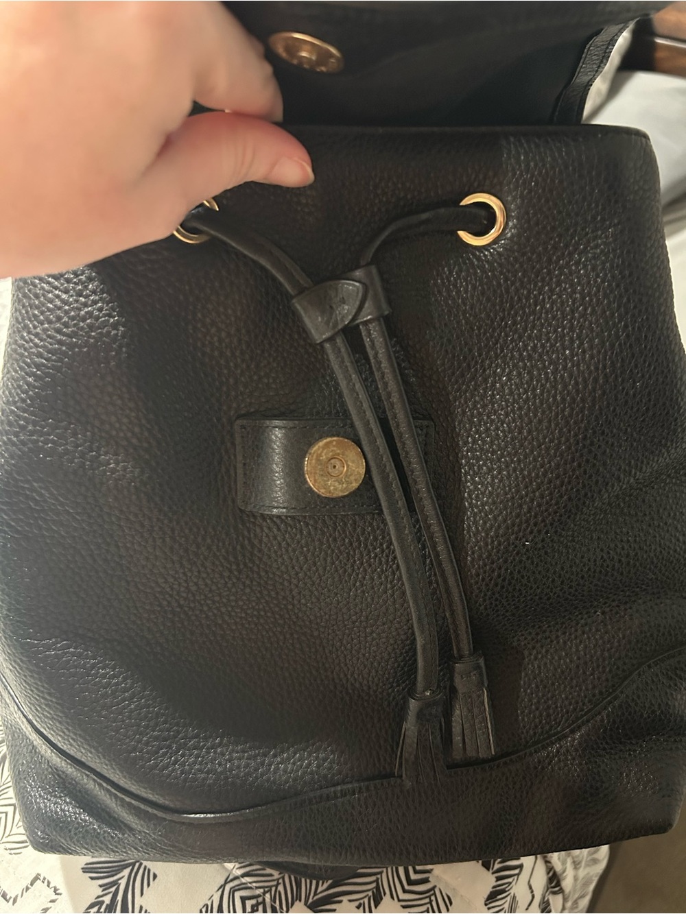 Coach Black Pebbled Leather Grommet Drawstring Backpack - Picture 4 of 11